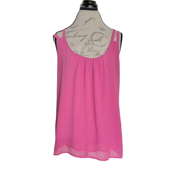 Naked Zebra Womens Blouse Tank Size Large Pink Barbiecore Pleated Sleeveless - Picture 1 of 11